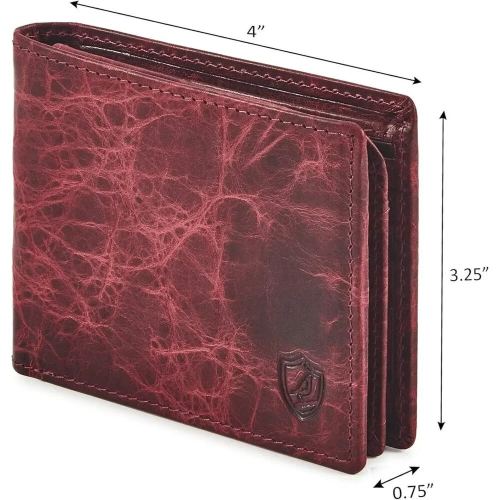 Men's Unique Metal Real Slim Dark Wine Genuine Vintage Leather Stylish Wallet